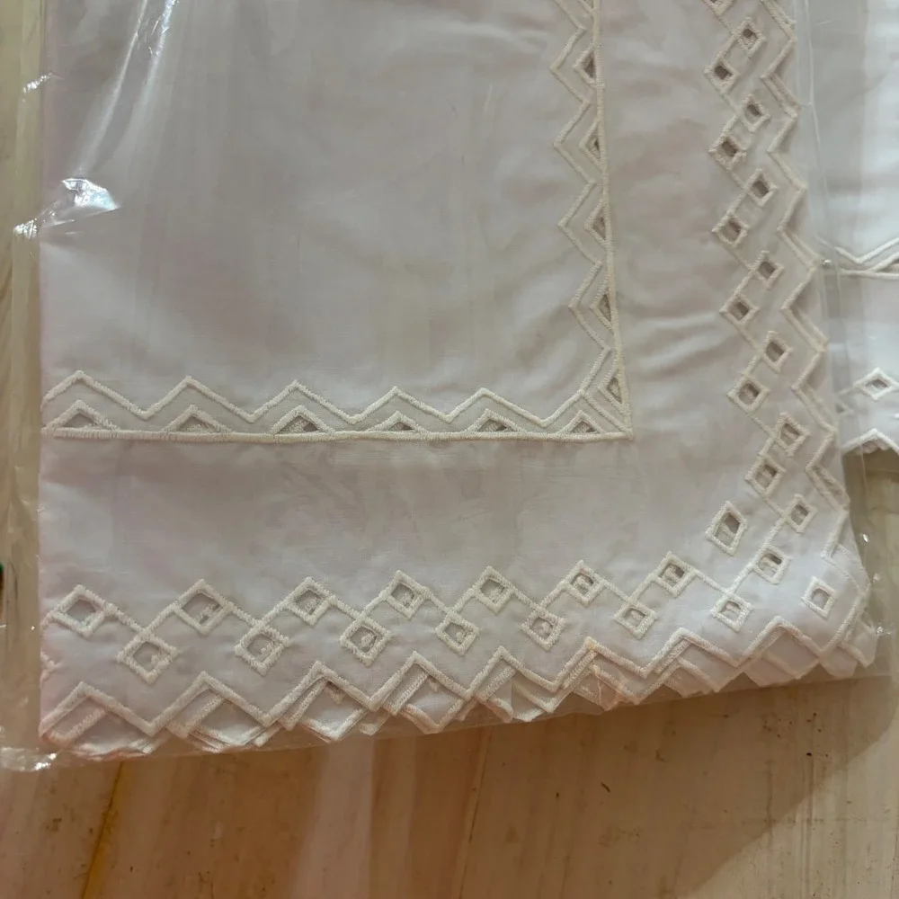 Set of 2 White Embroidered Eyelet Window Valances 60x12.5 Scalloped Edge